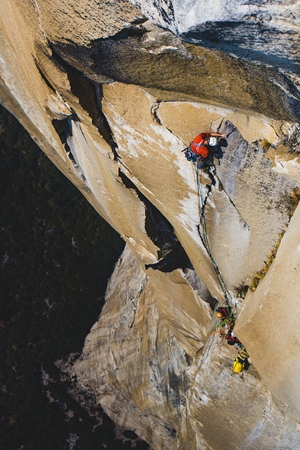 Hans Florine, The Nose, El Capitan, Yosemite, USA - Hans Florine on the last hard pitch during his 100th ascent of The Nose, El Capitan, Yosemite, USA