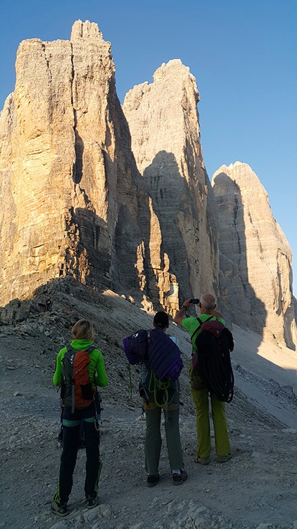 Maja Vidmar climbing in the Dolomites - Climbing the Comici - Dimai up the North Face of Cima Grande, Tre Cime di Lavaredo (Dolomites)