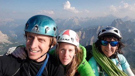 Maja Vidmar climbing in the Dolomites - Climbing the Comici - Dimai up the North Face of Cima Grande, Tre Cime di Lavaredo (Dolomites)