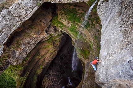 David Lama discovers Avaatara in the Baatara Gorge, Lebanon