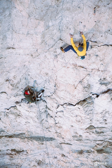 Much Mayr, Via degli Spagnoli, Cima Grande di Lavaredo - Much Mayr and Guido Unterwurzacher making the first free ascent of Via degli Spagnoli, Cima Grande di Lavaredo, Dolomites