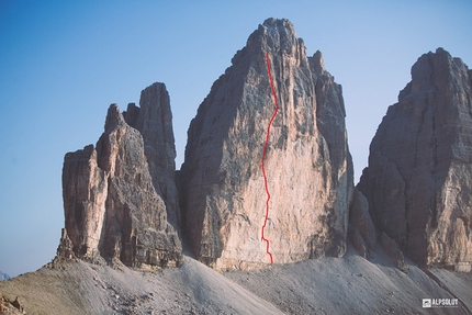 Much Mayr, Via degli Spagnoli, Cima Grande di Lavaredo - Much Mayr e Guido Unterwurzacher durante la prima salita in libera della Via degli Spagnoli, Cima Grande di Lavaredo, Dolomiti