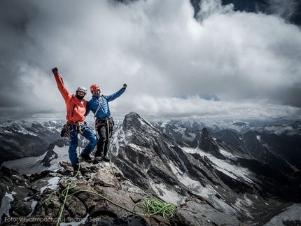 Stephan Siegrist, Thomas Senf, Andreas Abegglen, Himalaya - Stephan Siegrist and Dres Abegglen on the summit of Tupendeo 5700m, first ascended together with Thomas Senf on 19/09/2015