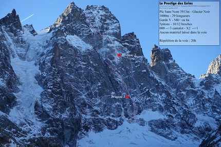 Pic Sans Nom, Le Prestige des Écrins - During the first ascent of Le Prestige des Écrins, (1000m, V, M6+, 6a, Benjamin Brochard, Fred Degoulet, Jonathan Joly 19 - 21/10/2015) Pic Sans Nom (3913m), Ecrins, France