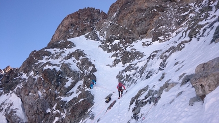 Pic Sans Nom, Le Prestige des Écrins - During the first ascent of Le Prestige des Écrins, (1000m, V, M6+, 6a, Benjamin Brochard, Fred Degoulet, Jonathan Joly 19 - 21/10/2015) Pic Sans Nom (3913m), Ecrins, France. Day 3