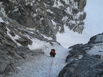 Dente del Gigante - Goulotte Nord - Marcello Sanguinetti sul secondo tiro