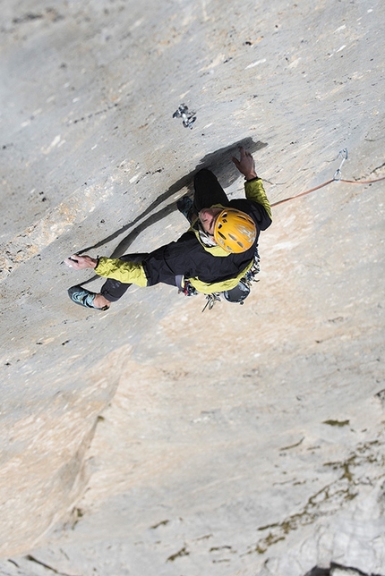 Bruderliebe, Marmolada, Dolomites - Alessandro Rudatis and Massimo Torricelli during the first repeat of Bruderliebe, Marmolada, Dolomites on 12-13 August 2015