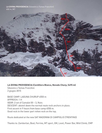 Tomas Franchini, Silvestro Franchini - La Divina Providencia, Nevado Churup in Peru (M7, 650m Tomas Franchini, Silvestro Franchini 02/06/2015)