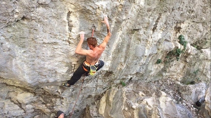 Gabriele Moroni, Nago, Arco - Gabriele Moroni climbing his new route Sid Lives 9a at Nago, Arco