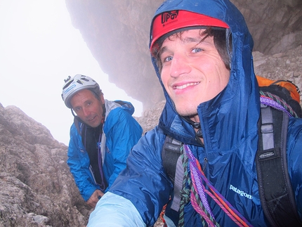 Quota Gaspard, Dolomiti - Quota Gaspard in Dolomiti: Tommi Cominetti e suo padre Marcello Cominetti nel camino, 2014