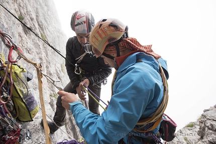 Zamba, Val D'Ambiez, Dolomiti di Brenta - During the first ascent of Zamba (370m, 7a max, 6b/c oblig, Gianluca Beliamoli, Andrea Simonini), Val D'Ambiez, Brenta Dolomites