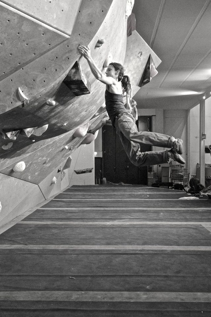 La Sportiva Legends Only 2015 - Melissa Le Nevé working the boulder problems prior to the La Sportiva Legends Only 2015