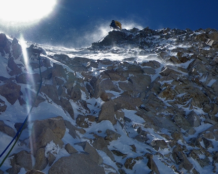 Cerro San Lorenzo, Patagonia, Dejan Koren, Boštjan Mikuž, Rok Kurinčič, Domen Petrovčič, Domen Kastelic - Cerro San Lorenzo, No Fiesta (Dejan Koren, Rok Kurinčič & Boštjan Mikuž, ED+, 1600m 20-21/11/2015).