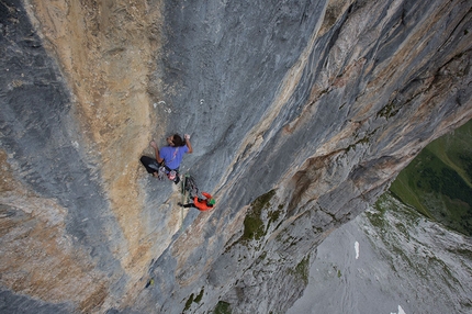 Alex Luger, Drusenfluh, Rätikon - Alex Luger making the first ascent of The Gift (8c, 350m), Drusenfluh, Rätikon, Austria