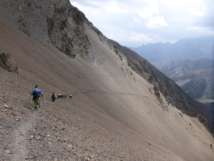 Kirghizistan Pamir Alay, Kara Su, Ak Su, Gian Luca Cavalli, Pier Luigi Maschietto, Giovanni Pagnoncelli, Edoardo Polo, Marcello Sanguineti - Kirghizistan 2015 Pamir Alai: durante il trekking