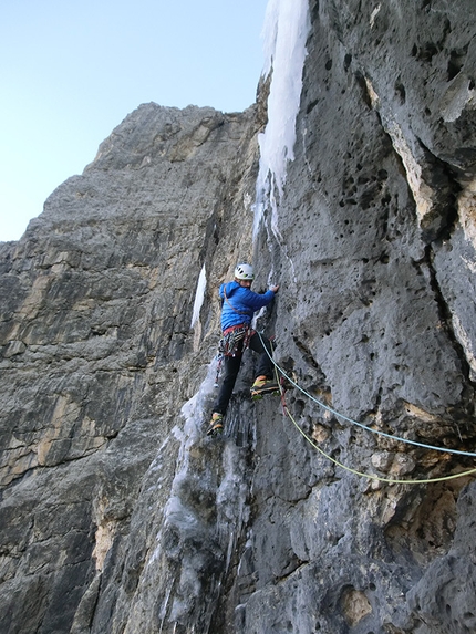 Mur del Pisciadù, Dolomites icefall climbed by Baumgartner cousin