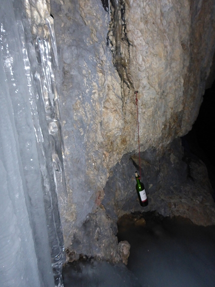 Mur del Pisciadu, Sella, Dolomiti - Manuel Baumgartner e Martin Baumgärtner il 30/12/2015 durante la probabile prima salita del Mur del Pisciadù Eisfall (V+/M6/WI6), Sella, Dolomiti.