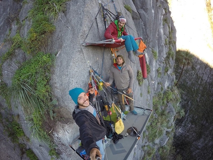 El Diente, Monterrey, Mexico - During the first ascent of El Son del Viento (5.12d, 420m Octavio Aragon, Sergio Almada Berreta, Gareth Leah) El Diente, Monterrey, Mexico