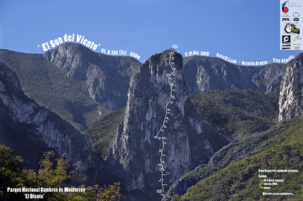 El Diente, Monterrey, Messico - Durante la prima salita di El Son del Viento (5.12d, 420m Octavio Aragon, Sergio Almada Berreta, Gareth Leah) El Diente, Monterrey, Messico