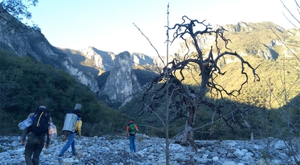 El Diente, Monterrey, Messico - Durante la prima salita di El Son del Viento (5.12d, 420m Octavio Aragon, Sergio Almada Berreta, Gareth Leah) El Diente, Monterrey, Messico