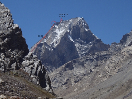 Raru valley, Himalaya, India, Anastasija Davidova, Matija Jošt - Matic - Ri Pok Te 6210m (VI-, TD+ED-, 1200m, Anastasija Davidova, Matija Jošt - Matic 08/2015), Zanskar, India.