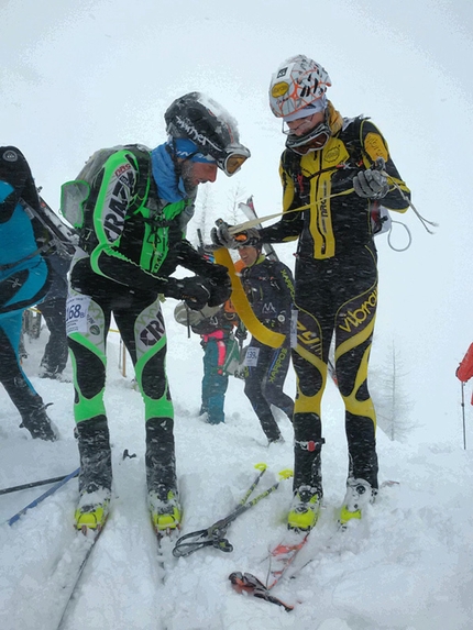 Tris Rotondo, Canton Ticino, Svizzera - Durante il Tris Rotondo, la gara di scialpinismo domenica 28 febbraio 2016 in Canton Ticino, Svizzera.