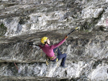 Drytooling: Angelika Rainer - Angelika Rainer climbing Low G Man at Bus del Quai