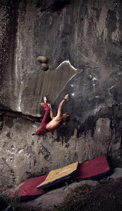 Patagonia climbing - Pirmin Bertle climbing The cold and smelly breath of death 8B+/8C at Dorotea, Puerto Natales, Patagonia