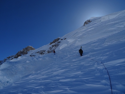 Sci estremo, Aiguille Verte, Voie Washburn (Les Z) Monte Bianco - Yannick Boissenot, Marc Léonard e Stéphane Roguet e la discesa in sci della Voie Washburn (Les Z), parete nord di Aiguille Verte, Monte Bianco