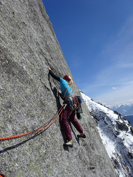 Rock climbing,Val Masino, Delta Minox, Andrea Gaddi, Federica Mingolla, Luca Schiera - Delta Minox, Pilastro del Scingino, Cavalcorto, Val Masino, climbed on 20/03/2016 by Federica Mingolla, Luca Schiera and Andrea Gaddi