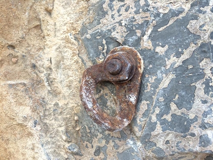 Kalymnos climbing - A rusty old bolt at Kalymnos, Greece