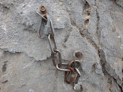 Kalymnos climbing - A rusty old belay at Kalymnos, Greece
