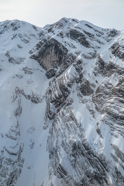 Fabian Buhl, Wetterbockwand - The steep approach to the Wetterbockwand, Göll NE Face, Berchtesgaden Alps, Austria where Fabian Buhl made the winter ascent of Wetterbock (8c, 10 pitches) from 17-19 March 2016
