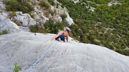 Rock climbing, Dain di Pietramurata, Valle del Sarca, Italy - Making the first ascent of Pace in Siria (7a+, 6c+ oblig, 230m, Marco Bozzetta, Francesco Salvaterra 2016), Dain di Pietramurata, Valle del Sarca, Italy