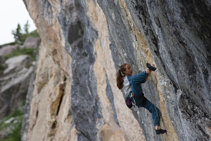 Kajsa Rosén, climbing - Kajsa Rosén attempting M'enfin (8b+), La Sume, France