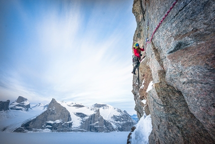 Cheyne Lempe, Dave Allfrey, Great Cross Pillar, Baffin Island, Canada. - American alpinist Cheyne Lempe and Dave Allfrey making the first ascent of 