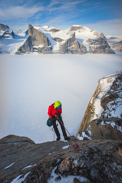 Cheyne Lempe, Dave Allfrey, Great Cross Pillar, Baffin Island, Canada. - American alpinist Cheyne Lempe and Dave Allfrey making the first ascent of 