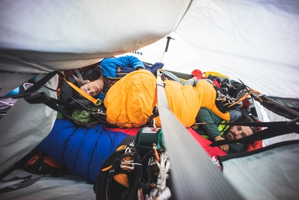 Cheyne Lempe, Dave Allfrey, Great Cross Pillar, Baffin Island, Canada. - American alpinist Cheyne Lempe and Dave Allfrey making the first ascent of 