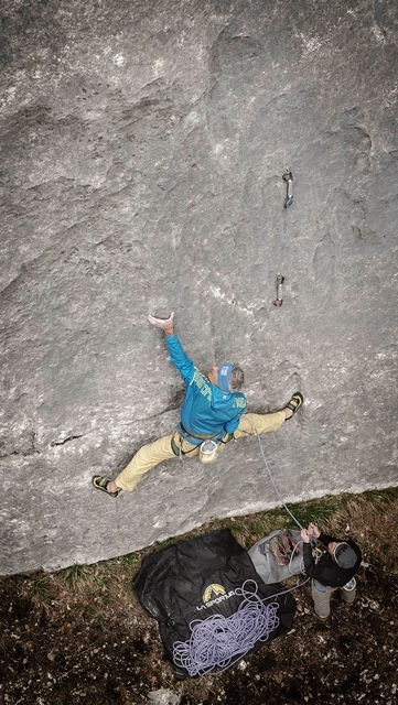 Climbing, Manolo, Maurizio Zanolla, Monte Coppolo, Val Nuvola, Valsugana - Manolo climbing up Bellissima, SW Face of Picco delle Aquile, Monte Coppolo, Valnuvola , Italy