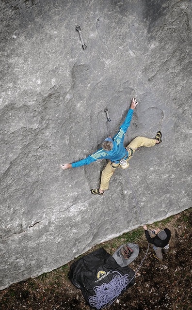 Climbing, Manolo, Maurizio Zanolla, Monte Coppolo, Val Nuvola, Valsugana - Manolo climbing up Bellissima, SW Face of Picco delle Aquile, Monte Coppolo, Valnuvola , Italy