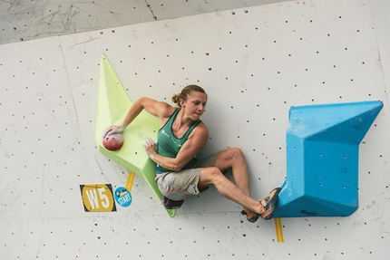 Bouldering World Cup 2016, Chongqing - Katharina Saurwein competing in the third stage of the Bouldering World Cup 2016 at Chongqing, China