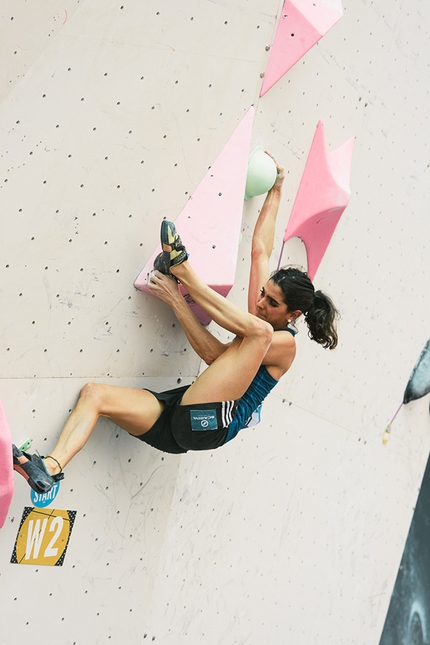 Bouldering World Cup 2016, Chongqing - Fanny Gibert competing in the third stage of the Bouldering World Cup 2016 at Chongqing, China