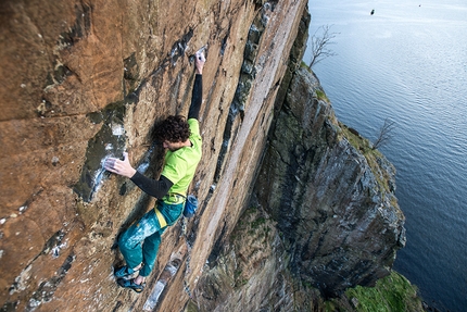 Jacopo Larcher, Rhapsody, Dumbarton Rock, Scotland - Jacopo Larcher climbing Rhapsody (E11 7a) at Dumbarton Rock in Scotland