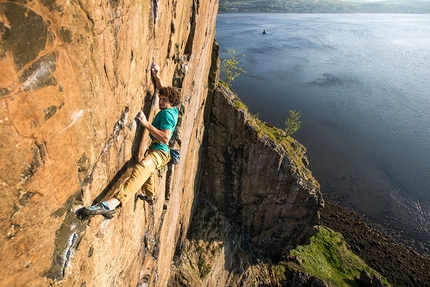 Jacopo Larcher, Rhapsody, Dumbarton Rock, Scotland - Jacopo Larcher climbing Rhapsody (E11 7a) at Dumbarton Rock in Scotland