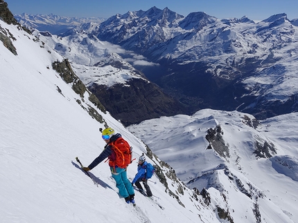 Matterhorn East Face ski descent - Climbing up the East Face of the Matterhorn