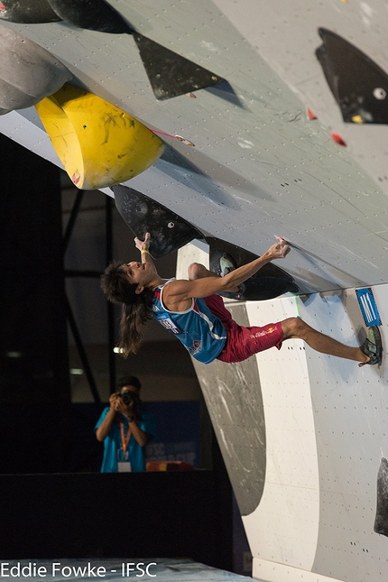 Bouldering World Cup 2016 - Rustam Gelmanov during the fourth stage of the Bouldering World Cup 2016 at Navi Mumbai in India