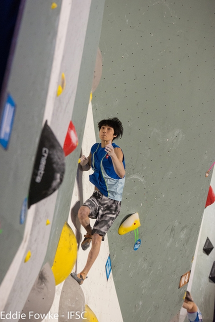 Bouldering World Cup 2016 - Jongwon Chon during the fourth stage of the Bouldering World Cup 2016 at Navi Mumbai in India