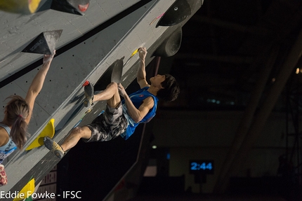 Bouldering World Cup 2016 - Jongwon Chon during the fourth stage of the Bouldering World Cup 2016 at Navi Mumbai in India