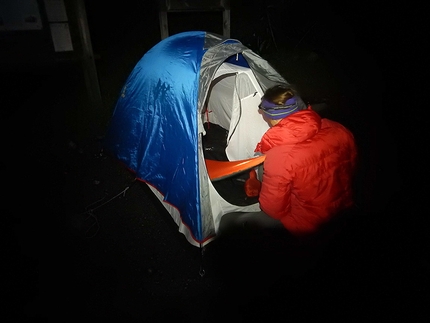 Monte Cogliàns, Alpi Carniche, Mirco Grasso, Claudio Betetto, Luca Iacolettig - Partenza ore 4 dal Rifugio Tolazzi, durante la prima salita di 'Altro che in Scozia' (Claudio Betetto, Mirco Grasso, Luca Iacolettig 15/05/2016) parete nord Monte Cogliàns, Alpi Carniche