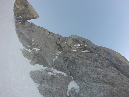 Rognon du Plan, Mont Blanc, alpinism, Simon Chatelan, Jeff Mercier - During the first ascent of 'Universal Studio' (M8/650m Simon Chatelan, Jeff Mercier 05/05/2016) Rognon du Plan (3601m), Mont Blanc